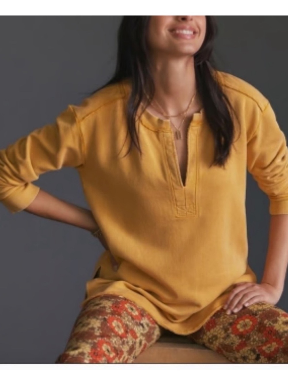 Anthropologie Pilcro Split Hem Tunic Length Relaxed Fit Cotton Sweatshirt